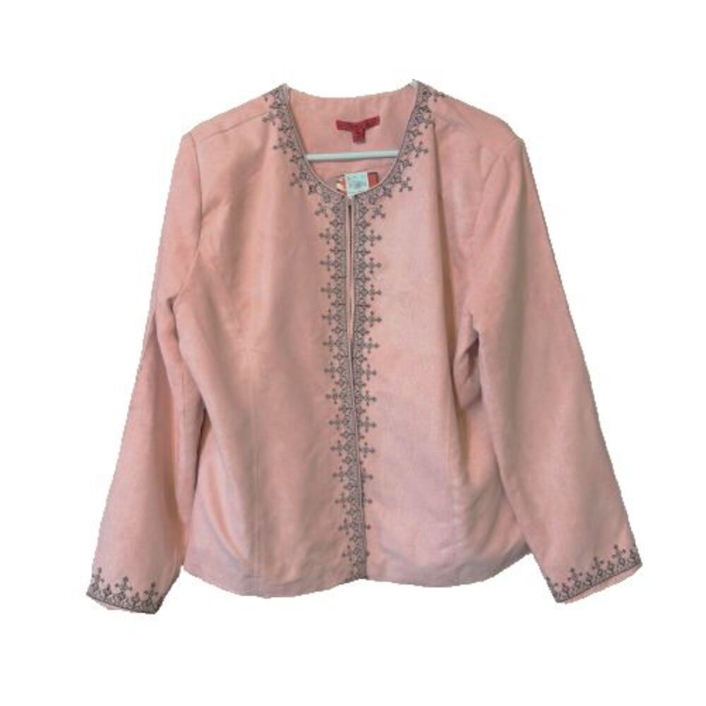 Joni B Womens XL Short Jacket Rose With Black Embroidery Long Sleeves Lined NWT